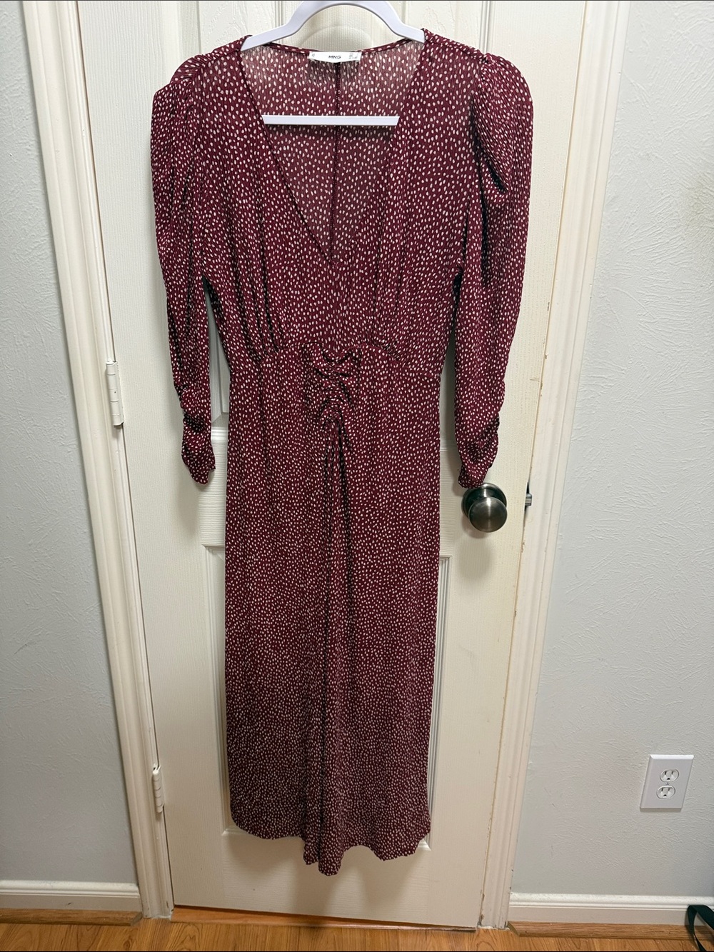 Mango Burgundy Printed Maxi Dress with V-Neck